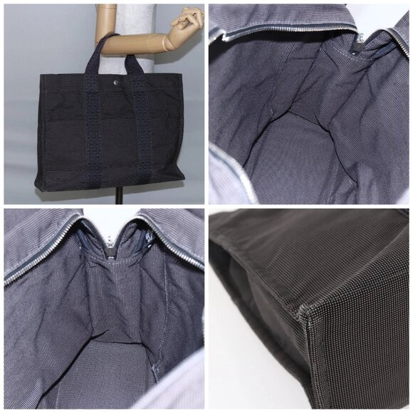 HERMES Her Line MM Hand Bag Canvas Gray Auth - Picture 16 of 16